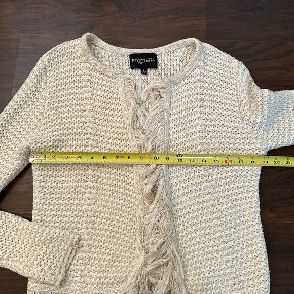 Etcetera cream & beige knit open-front cotton cardigan sweater size M - Picture 10 of 11
